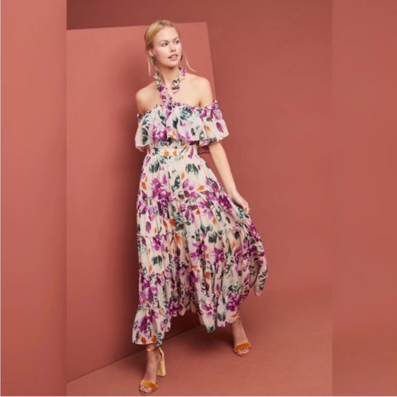 MISA LOS ÁNGELES Mila Ruffled Pink Maxi Dress size small - Picture 2 of 11